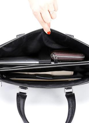 Кожаная мужская деловая сумка 38x29x8, папка портфель для работы tiding bag 30987 черная