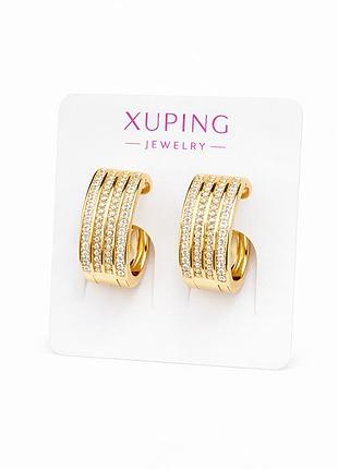Серьги xuping позолоченные с многорядными фианитами гипоаллергенное украшение для ежедневного образа золотистый
