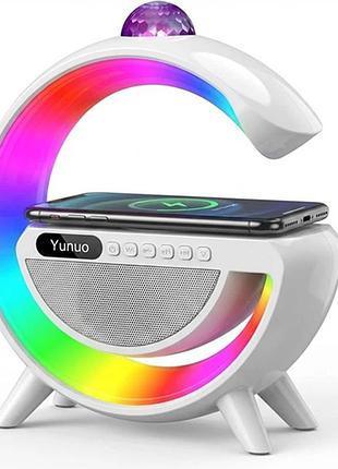 Лампа-ночник с беспроводной зарядкой yn-2366 дискокуля умный rgb светильник музыкальная колонка 15вт белый