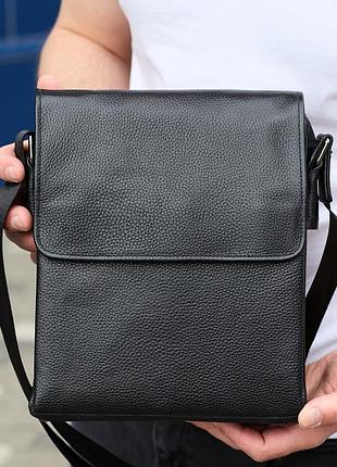 Сумка месенджер 21.5x25x7 шкіряна барсетка для чоловіків tiding bag 35775 чорна