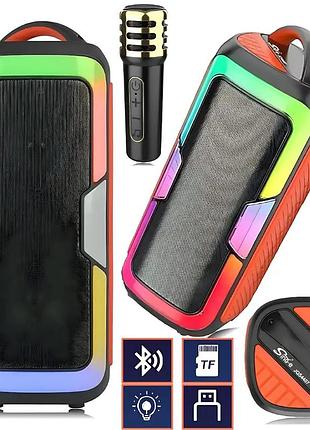 Портативна колонка singer jqs4407 акустична система 25вт rgb підсвічування з мікрофоном і пультом чорний