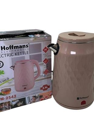 Електрочайник hoffmans electronics hm-2542 захист від перегріву з індикатором роботи 2,5 л 2000 вт розовий