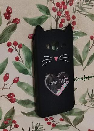 Чехол бампер накладка силиконовый "cat жидкие блестки" samsung j3 2015/j3 2016/j310/j320 2016/j3 prime