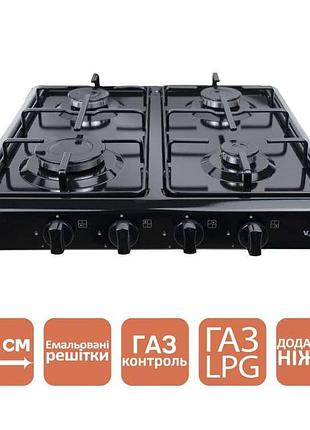 Настольная газовая плита ventolux hgt 640 es (bk) балонный и природный газ.