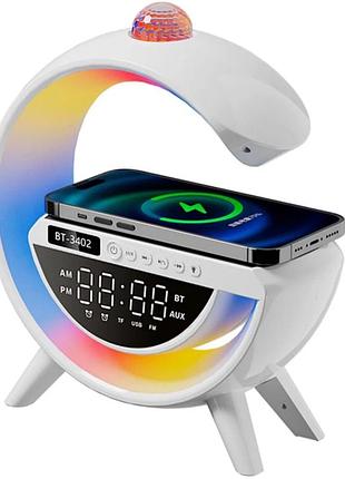 Настольная смарт лампа ночник bt3402 rgb g-smart light с беспроводной зарядкой и bluetooth колонкой