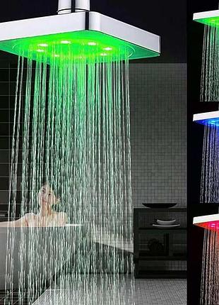 Лейка насадка для душа с led подсветкой rgb светодиодная, квадратная 150 мм led shower head and xl-902