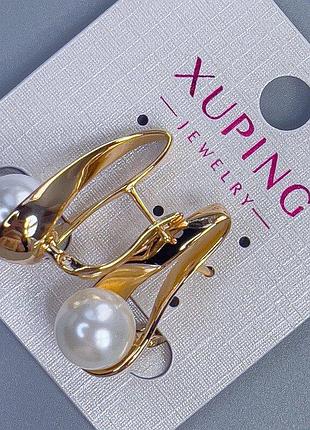 Серьги xuping позолота 18к с жемчужиной d-10мм+- l-27мм +-