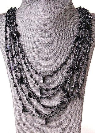 Ожерелье паутинка с овальными подвесочками черное l-70см