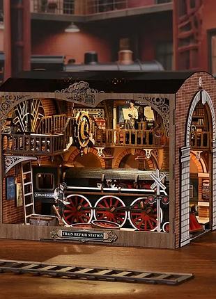 Бук нук станция ремонта поездов diy book nook train repair station интерьерный конструктор ch-06