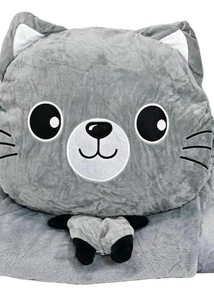 Детская мягкая игрушка "кошечка" l1128(grey) игрушка с пледом, размер 40 см
