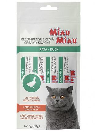 Лакомство для котов крем-снек miau miau, 4 шт по 15 г утка