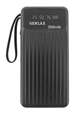 Power bank 20000mah p214 3a/usb/pd/led дисплей/кабель 3в1 (microusb type-clightning) чорний тм gerlax