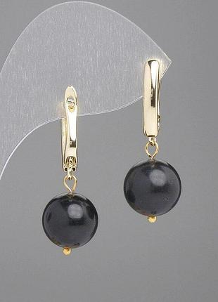 Сережки шунгіт гладка кулька d-12мм+- l-35мм+-