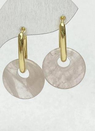 Серьги розовый кварц d-15мм+- l-27мм+-