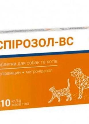 Таблетки спирозол-вс для собак и кошек ветсинтез. 20 шт. на 10 кг.