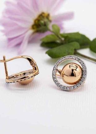 Сережки з родіюванням орбіта 57166 14х14мм білі фіаніти 3.2г позолота 18к тм xuping