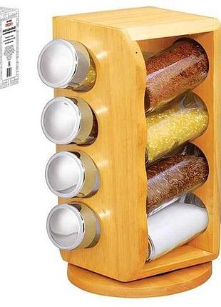 Спецівниця на дерев.підставці woody 8шт/наб 14*14*25.5см ms-0371 тм stenson