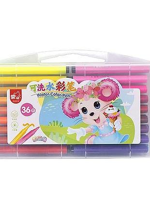 Набор фломастерів "water color pen" 36 кольорів 204-36 у пластикому боксі рожевий