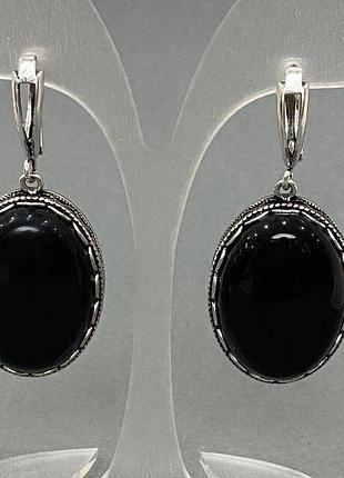 Серьги агат оправа «ажур» маркиз овальный камень 28х22мм+- l-45см+-