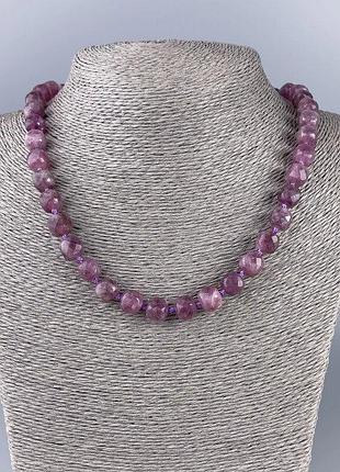 Намисто турмалін рубеліт натуральний камінь гранований кубик d-9х9мм+- l-50см+-