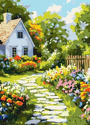Картина за номерами "квіти біля хатини" ©art_selena_ua kho6383, 40х40 см