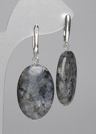 Серьги лаврикит овал 30х20мм+- l-55мм+-