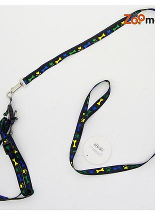 Шлея і повідець комплект 1,5 12-18105см стрічка з малюнком кісточки і лапки
