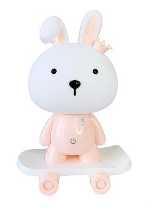 Ночник детский «зайчик на скейте» mgz-1407(pink) питание от usb