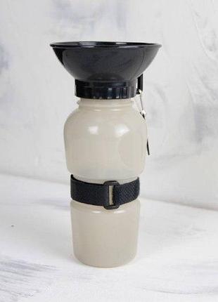 Дорожная поилка pet bottle 500 мл, с тарелкой серая