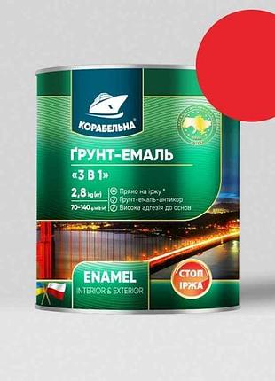 Грунт-емаль червоний 0,9кг 3 в 1 тм корабельна