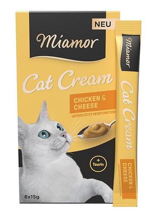 Лакомство для котов крем-снек miamor с курицей и сыром, 6 шт по 15 г