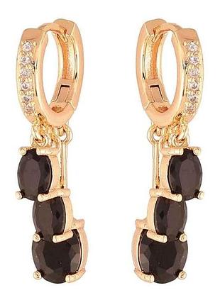 Серьги подвески на кольцах ml 18k подвески с черными кристаллами 303415 тм xuping