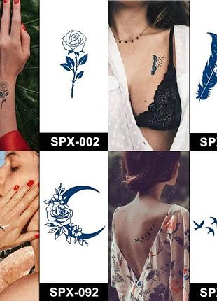 Набір із 4 довготривалих тату "птахи та квіти" spx-set-02, 5 х 5 см