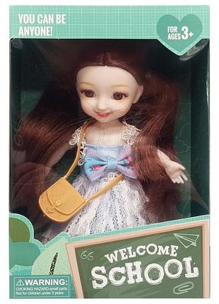 Детская кукла "welcome school" yl605-7/9/10 с сумочкой синий