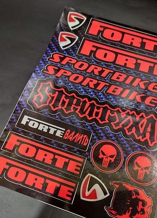 Красные forte форт форте наклейки на мотоцикл мопед скутер хаб hub валит мотопак стикерпак стекер спортбайк