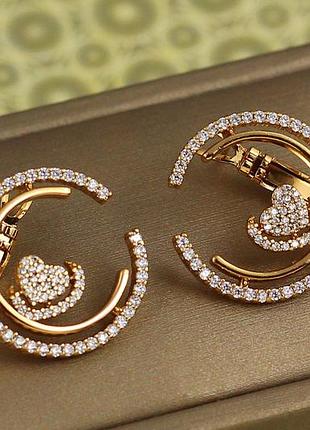 Сережки xuping jewelry контур з серцем 2 см золотисті