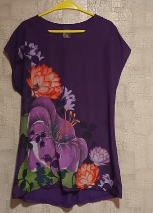 Женская яркая блуза, удлиненная футболка, 16 размер.