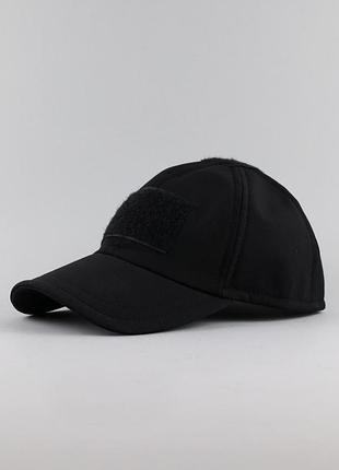 Зимова тактична кепка ultimatum soft shell чорна (black) | бейсболка військова на флісі l-xl