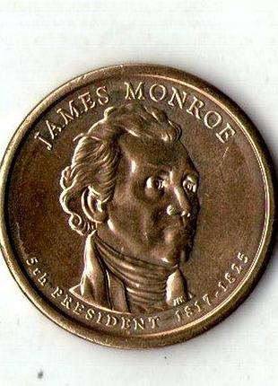 Сша 1 долларов, 2008 5-й президент сша - джеймс монро (1817-1825) медь с марганцево-платунным покрытием, 8.1g, ø 26.5mm no2399