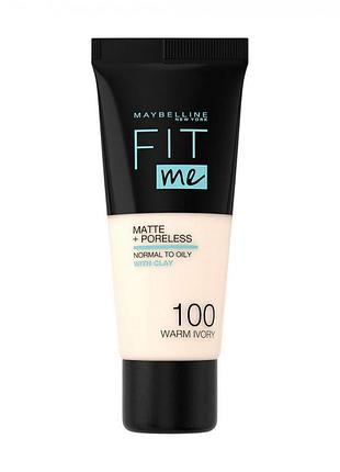 Тональный крем maybelline fit me matte poreless foundation 100 - warm ivory