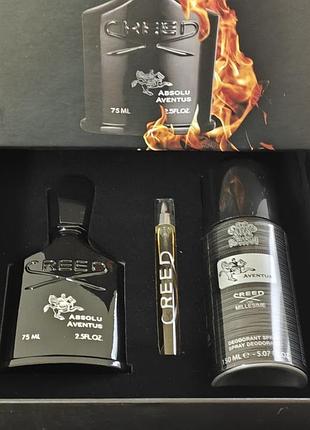Мужские духи creed aventus absolu (крид авентус абсолю) набор (edp/75ml/мл + edp/10ml/мл + deo/150ml/мл)