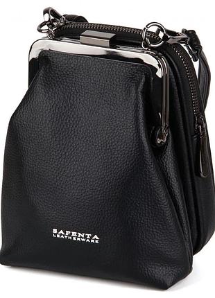 Клатч крос боді чорна на фермуарі velina fabbiana-safenta black