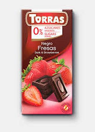 Шоколад torras чорний з полуницею без цукру 75 г №528