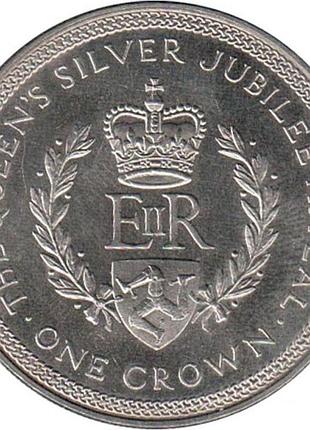 Острів мен 1 крона, 1977 25 років правління королеви єлизавети ii/монограма erii / мідно-нікелевий сплав, 28.28g, ø 38.61m