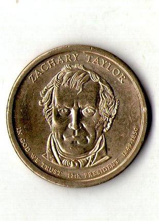 Сша 1 долларов, 2009 12-й президент сша - закари тейлор (1849-1850) медь с марганцево-платунным покрытием, 8.1g, ø 26.5mm no3387