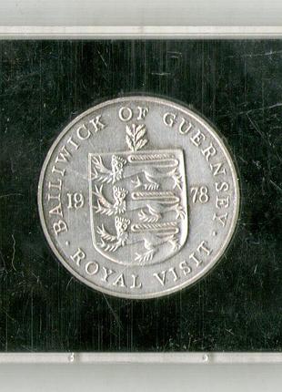 Гернси елизавета ii 25 пенсов, 1978 королевский визит медно-никелевый сплав, 28.28g, ø 38.61mm