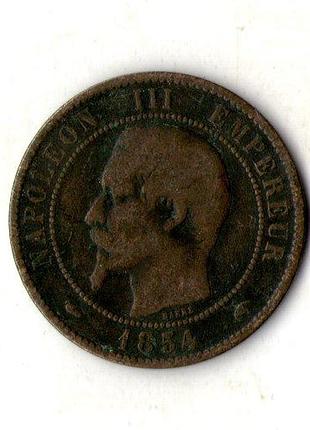 Франция 1927 наполеон iii 10 сантимов, 18534рик бронза, 10g, ø 30.2mm no2073