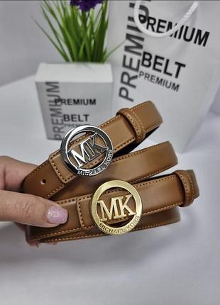 Кожаный ремень michael kors 3 см, ремень майкл корс 3 см, ремень натуральная кожа, брендовый ремень рыже-коричневый