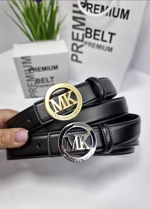 Кожаный ремень michael kors 3 см, ремень майкл корс 3 см, ремень натуральная кожа, брендовый ремень черный