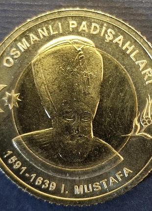 Турция 1 лира, 2025 султаны османской империи - мустафа i биметалл, 7.45g, ø 27.15mm no3232